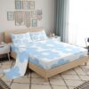 Manfei Cute Daisy Flowers Fitted Sheet Set Full Size 4 Pcs,70s Retro Groovy Lightweight Sheets Teens Room Decor,Cartoon Floral Blue Bedding Sets (1 Fitted,1 Flat,2 Pillowcases)