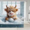 Manfei Highland Cow Bubble Bath Shower Curtain Cute Animal Curtain for Bathroom Cartoon Style Kids Teens Waterproof Shower Curtains 72x72 Inch Brown Beige