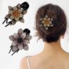 MANODHRUVA Rhinestone Hair Claw Clips| Floral Hair Backpins Barrettes, Decorative Hair Clip Crystal Glitter Hair Comb Claw Non-slip Hairstyle Hairpin for Women Girls Thick Long Hair (Set of 2)