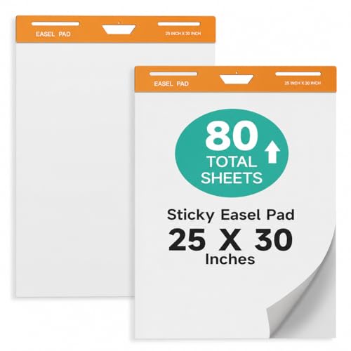 MARACOL 40Sheets/Pad Sticky Easel Pad, 25 x 30 Inches Chart Paper, 2 Pads Anchor Chart Paper for Teachers, Classrooms, Students, and Office Use, Large Sticky Notes for Wall, Whiteboards, Cabinets