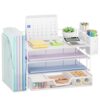 Marbrasse Desk Organizer and Accessories，4-Tier Paper Letter Tray Organizer with File Holder, Desk Accessories with Drawer and 2 Pen Holder (White, 15.4" x 9.1" x 8.3")