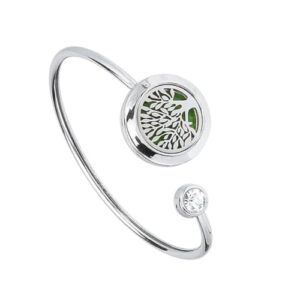 Maromalife Essential Oil Diffuser Bracelet, Tree of Life Stainless Steel Aromatherapy Locket Adjustable Diffuser Bracelet with 24pcs Refill Pads