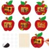 Marspark 24 Sets Apple Crafts Back to School Apple Scratch Frame Art Crafts Kit First Day of School Magnet Photo Frames Art for Fall Autumn Thanksgiving Harvest Party Favors Gifts
