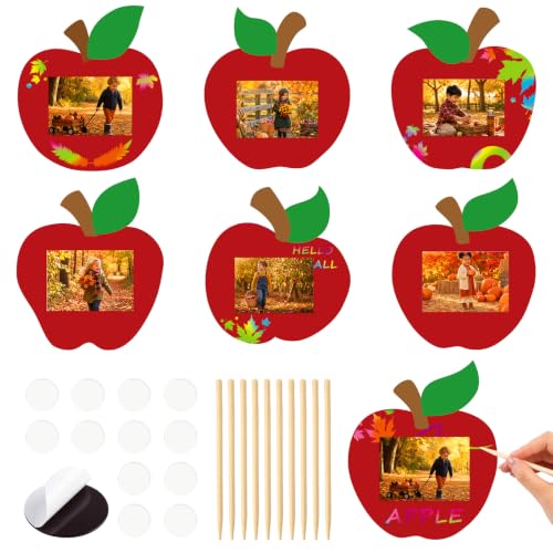 Marspark 24 Sets Apple Crafts Back to School Apple Scratch Frame Art Crafts Kit First Day of School Magnet Photo Frames Art for Fall Autumn Thanksgiving Harvest Party Favors Gifts