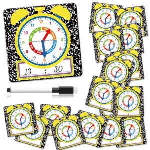 Marspark 25 Pcs Teaching Clock Kit Learning Clocks for Kids Students Back to School Composition Notebook Learning Time with Erasable Surface for Teaching Aids Home School Classrooms Supplies