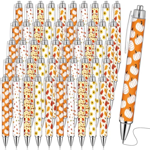 Marspark 50pcs Fall Gel Ink Ballpoint Pens Bulk Pumpkin Sunflower Maple Leaf Harvest Yellow Orange Writing Pen Autumn Office Stationery Supplies for Public Events Charity Supplies Gifts Accessories