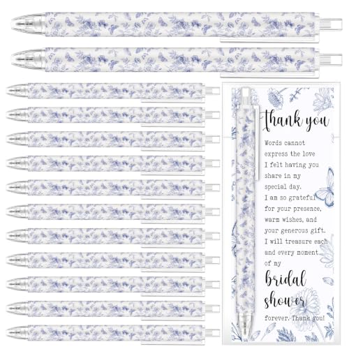 Marspark 50 Sets Bridal Shower Favors for Guests Wedding Gifts Pens Bulk with Thank You Cards Bridal Shower Retractable Ballpoint Pen for Wedding Souvenirs Table Gifts Game Prizes (Butterfly Flowers)