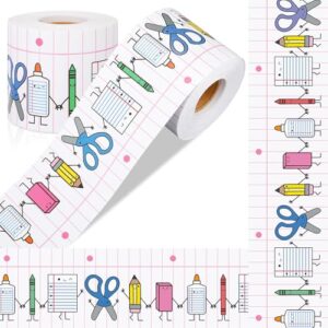 Marspark 65ft School Stationery Supplies Bulletin Board Border Classroom Decor Back to School Pencil Notebook Scissors Rolled Border Trim for First Day of Classroom Chalkboard Office Wall Decoration
