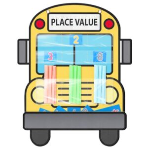 Marspark School Bus Shape Place Value Pocket Chart & Counting Caddie Pocket Chart for Classroom, Back to School Math Teaching Tool with Magnetic Back for Whiteboard Preschool, 200 Straws Included