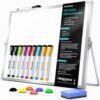 Marsrock Dry Erase White Board with Stand,Double-Sided Whiteboard 16"x12", 10 Markers,6 Magnets, 1 Eraser,Portable Desktop Whiteboard for Planning,Colorful Weekly Schedule Board for School for Home