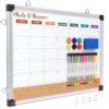 Marsrock Monthly Dry Erase Board and Cork Board Combo for Wall, 17"x13" Reversible Hanging Dry Erase Board, Double Sided White Board with Aluminum Frame for Planning, Office, Kitchen, School, Home