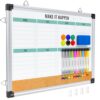 Marsrock Weekly Dry Erase Board and Cork Board Combo for Wall, 17"x13" Reversible Hanging Dry Erase Board, Double Sided White Board with Aluminum Frame for Planning, Office, Kitchen, School, Home