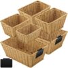 Marsui 6 Pcs Wicker Storage Baskets for Pantry Organization with Labels Handwoven Multi-size Natural Wicker Storage Bins for Organizing Small Baskets Container for Shelves Closet Toilet