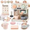 Masonbaby Toy Coffee Maker for Kids Wooden Coffee Playset with Grinder, Realistic Pretend Play Kitchen Accessories Montessori Learning Toys Birthday Gifts for Girls Boys Ages 3 4 5 Years