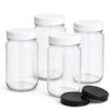 MASSTEELGER 22 Oz, 4 Piece Glass Jars with Airtight Leakproof Lids – Reusable Containers for Jam, Honey, Spices, Sauces, Dry Storage, Candle Making & Gifting and Pantry