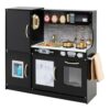 MAT EXPERT Kids Kitchen Playset, Wooden Chef Pretend Toy Kitchen w/Chalkboard, Ice Maker, Cookware Accessories, Telephone, Microwave, Play Kitchen for Toddlers, Gift for Boys Girls 3+ (Black)