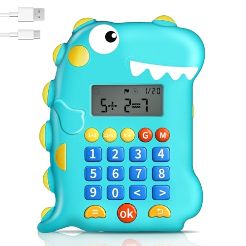 Math Games for Kids Ages 5-12, Portable Kids Calculator Toy, Addition Subtraction Multiplication Division Practice, 4 Logic Modes, 100,000 Questions, Fun Educational Math Toy, Dinosaur Toy for Kids