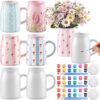 Maxdot 6 Pcs DIY Ceramic Vases with Handle Paint Your Own Flower Pot Kit Unpainted White Flowers Pitcher Decor Painting Kit for Craft with Brushes Paints and Palettes for Home Spring Gifts