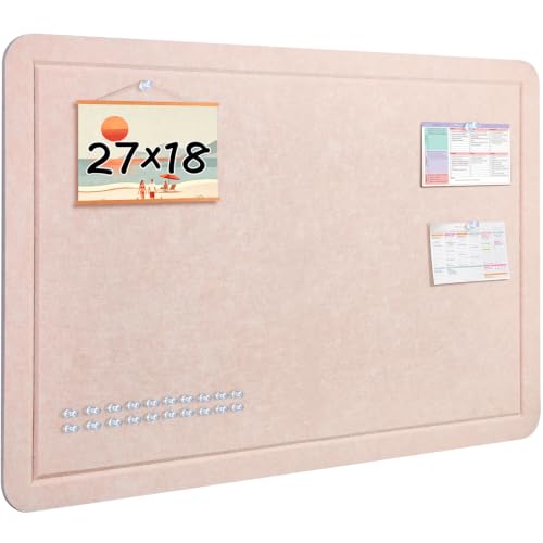 MAXECHO Felt Bulletin Board, 27" x 18" Cork Board Alternative with 12 Adhesive Tabs and 20 Pushpins, Foldable Pin Board for Wall, Decorative Photo Vision Board for Office, Classroom, Dusty Pink