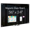maxtek Magnetic Glass Dry Erase White Board, 36" x 24" Black Glass Board for Wall Mounted, Includes 6 Magnets with Marker Tray, 3 Markers and 1 Eraser for Classroom Home, Office Supplies