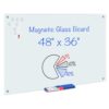 maxtek Magnetic Glass Dry Erase White Board, 48" x 36" Frameless Glass Board for Wall Mounted, Includes 5 Magnets, 3 Markers and 1 Eraser for Classroom Home, Office Supplies (White)
