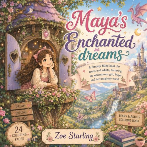 Maya's Enchanted Dreams: A Fantasy Coloring Book for Teens and Adults Featuring an Adventurous Girl, Maya, Her Imaginary World, Magical Treehouses, ... Creatures, and Relaxing Creative Adventures