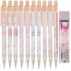 Maydahui 12 Pcs 0.7mm 2B Cute Cartoon Peach Mechanical Pencils With Eraser and 100 Pcs Replaceable Lead Refills For Students Drawing Writing Sketching Stationery Supplies