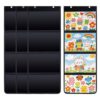 MAYJOYDIY 4 Pcs Black Storage Pocket Chart for Classroom 37.4x13.5 in 4 Pockets Hanging Wall File Organizer Wall Mounted Classroom Schedule Pocket Chart for Teachers Homework Cards Drawing Pictures