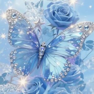 MBNTJHT Butterfly Diamond Art Kits for Adults Beginners,Crystal Butterfly and Rose Diamond Painting Kits for Adult,5D Round Drill Gem Painting Art Craft Kit for Home Decor Gifts 12X16 Inch.