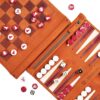 McGregri Travel Backgammon Set with Chess & Checkers, Roll-Up Leather Board (Dark Brown)
