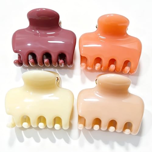 Mchaovau 4 Pcs 2" Small Hair Claw Clips for Women Thin/Medium Thick Hair, Medium Non-Slip Cute Brown & Wine Red Stylish Hair Barrettes Accessories Ideal Gifts for Girls Daily Wear (Soft Jelly)