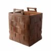 MCMUZKZS Storage Basket Woven Leather Laundry Organizer Tote with Wooden Handles Reinforced Stitched Sides Lined Interior Sturdy Frame Suitable for Bedroom Kids Room Organization, Brown