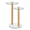 mDesign Glass Top Side/End Duo Drink Table - 2-Tier Modern Round Accent Wood Nightstand Furniture for Living Room, Dorm, Home Office, and Bedroom - 12" Round - Clear/Natural