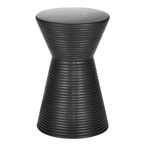 mDesign Round Hourglass Concrete Side Table - Solid Fluted Table for Indoor/Outdoor Use, Living Room, Patio - Modern Accent/End Stone Table - Drum End Table for Fans of Minimalist Furniture - Black