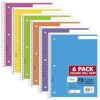 Mead Spiral Notebook, 1 Subject, Wide Ruled Paper, 8" x 10-1/2", 70 Sheets, Selected Colors Will Vary, 6 Pack (930267)