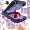 MealHelper 15-in-1 Vegetable Chopper, 10 Blade Veggie Chopper, Practical Food Chopper with Container, Cheese Grater, Home Essentials & Kitchen Gadgets(Purple)