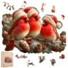 MEATRN Christmas Cardinal Wood Puzzles Adult – Three Baby Birds with Santa Hat, 199Pcs Wooden Jigsaw Puzzle for Festive Holiday Fun, Teens’s Party and Winter Activity 12.2"×8.9"