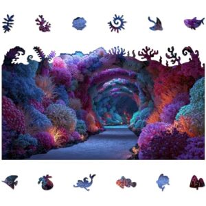 MEATRN Coral Reef Wooden Puzzles - Colorful Ocean Scene Jigsaw Puzzle, 200 Pcs, Premium Laser-Cut Small Pieces Wood Puzzle for Adults, Relaxing Brain Teaser Gift for Family, Home Décor, 12x6.7 in