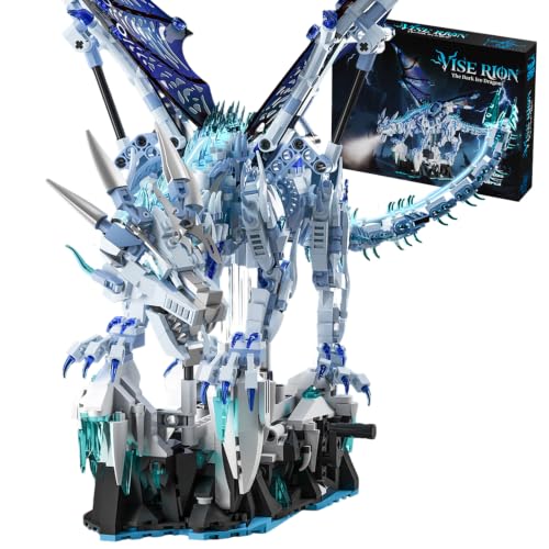 Mechanical Ice Dragon Building Set, 1646 PCS LED Light-Up Dragon Building Blocks Model Kit With Stand, Movable Wings & Head, Fantasy Home Decor, Christmas Birthday Gifts For Boys Teens Adults 8-12+