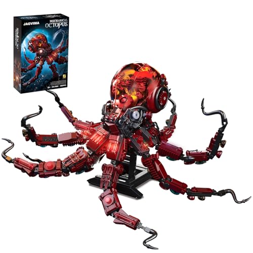Mechanical Octopus Building Sets 882 PCS Steampunk Ocean Animal Collection Toy Display Stand & LED Light Home Office Decor STEM Construction Kit for 8+Teens Creative Gift for Ocean Lovers&Collectors