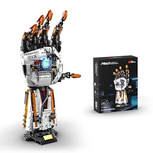 Mechanical Robotic Hand Building Blocks Set, 1622 PCS Motorized Brick Model with 4 Motors, Independent Finger Control, Light-Up Palm, 17.6-Inch Tall Collectible Decor Ornament