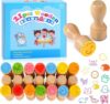 MeCids Stamps for Kids, 21Pcs Wooden Stamp Set - Animal Stamps Star Rainbow Cute Pattern Stamp for Kids Birthday Gift Party Favor Carnival Prizes, Kid Art Projects