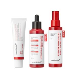 medicube 3H Clear Skin Rescue Trio: 3H Relief Cream, Hypochlorous Acid Peel Shot, and Power Soothing Spray | For Irritated Skin and Soothing Care | Korean Skincare
