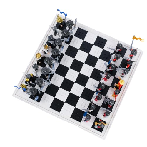 Medieval Knight Chess Building Blocks Set - 32PCS Mini Soldier Figures with Chess Board, Castle Knights & Royal Characters, Educational Construction Toy for Kids & Adults (32 Minifigures included)