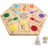 Medikaison Original Marble Game Wahoo Board Game Double Sided Painted Wooden Fast Track Board Game for 6 and 4 Players 6 Colors 24 Marbles 6 Dice for Family Friends