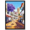 Mediterranean Street Cafe Poster Canvas Print Art Modern Contemporary Painting Elegant Wall Art Stunning Art Print Pictures for Home Decor Wall Decoration for Living Room Bedroom Office (12X18inch,Framed)