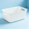 Medium Open Storage Bin with Handles, Versatile Plastic Organizer Basket for Home, Office, Closet & Pantry, Decorative White Shelf Bin for Cube Storage, 13.75" L x 9.5" W x 5.75" H