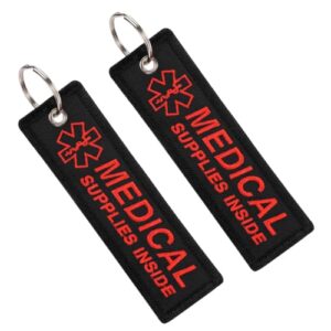 MEDMAX Medical Supplies Inside Luggage Tag 2 Pack, Double Sided Emergency Medical Alert Keychain Tags for CPAP Respiratory Equipment, Diabetes, Allergy Bag (Black)