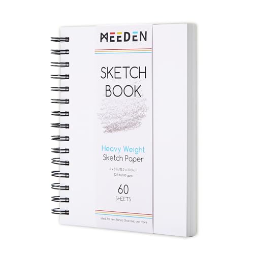 MEEDEN 6"x8" Sketchbook Paper Pad: 122lb/180gsm Spiral Bound Art Sketch Book with DIY Cover for Artists Adults - 60 Sheets Heavy Weight Hardcover Sketch Drawing Paper for Painting Sketching Writing