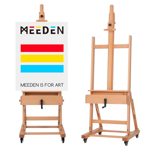MEEDEN Art Painting Easel: Professional Crank Easel - Heavy Duty Beech Wood Studio H Frame Stand - Height Adjustable 71" to 98"